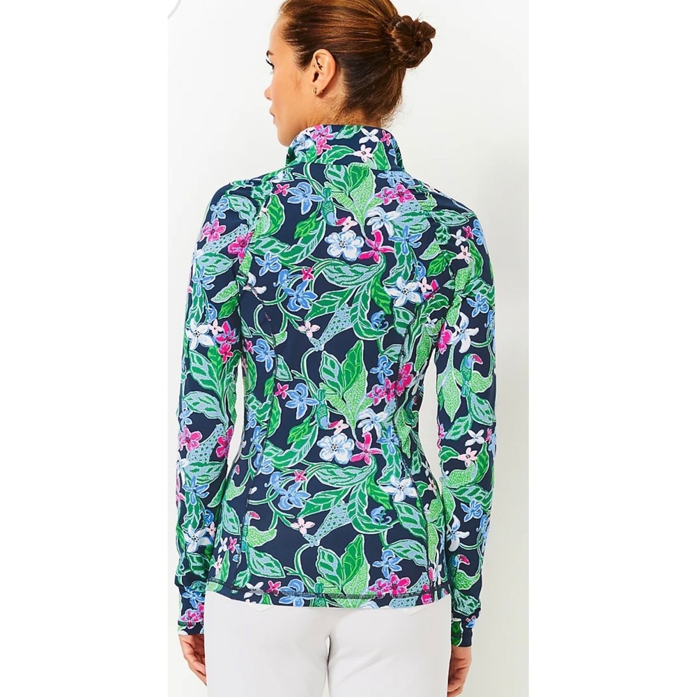 Lilly Pulitzer Luxletic Navy Floral Toucan Half Zip Pullover Top NWT - Picture 2 of 8